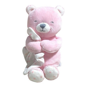 Carter's Just One You Pink Plush Teddy Bear Rattle Toy with Security Blanket 9”